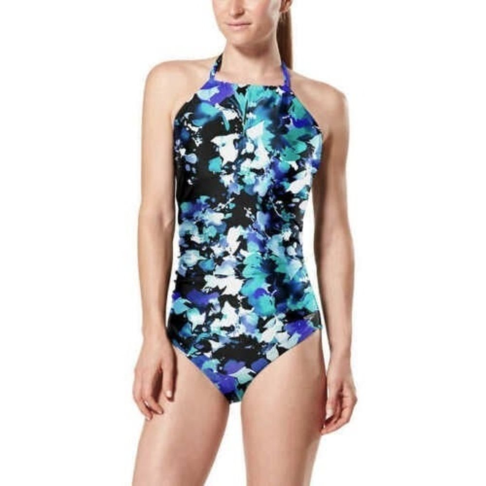 Speedo High Neck Keyhole Floral Swimsuit Size XXL